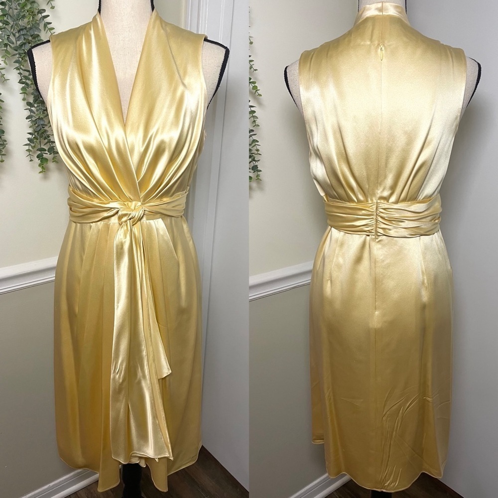 Golden Satin Sleeveless Wrap Dress - Elegant Gold Cocktail Dress